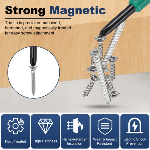 2 Pcs 6x150mm PH2 Magnetic Tip Phillips Screwdriver, Black/Green - Picture 4 of 6
