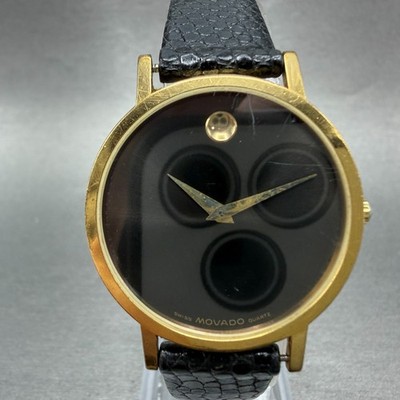 Movado Museum Watch Men 31mm Black Dial Gold Tone Round 87-33-882 New Battery GV