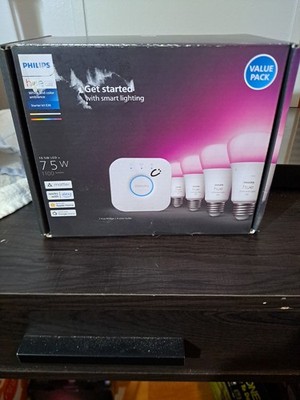 Philips Hue E26 75W Equivalent Dimmable LED Smart Bulb Starter Kit, **READ**(9)
