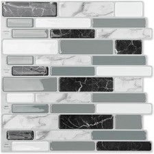 Elegant 10-Sheet Peel and Stick Kitchen Backsplash Tiles - Marble Gray 12"x12"