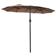 15' Twin Patio Umbrella Double-Sided Outdoor Market Umbrella with Crank Tan