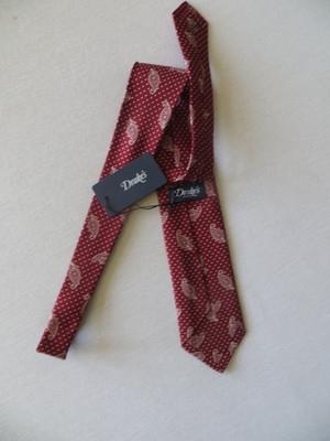 DRAKE'S 100 % SEIDE TIEFROTE PAISLEY-KRAWATTE HANDGEFERTIGT NEU MIT ETIKETT