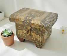 Retro Holz Schmuck Aufbewahrungsbox Original Old Hand Gefertigt Messing Eng