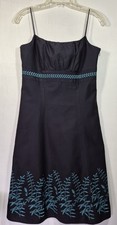 Y2K Ann Taylor Women's Dress Size 4 Black Teal Speghetti Straps Boho-Chic AL3
