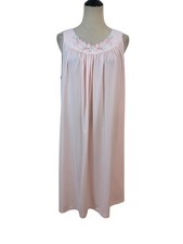 Vtg Shadowline Nightgown Pale Pink Embroidered Sz L Coquette Cottagecore