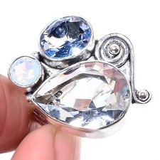 White Topaz & Tanzanite Quartz Gemstone 925 Silver Plated Ring S.6 F1813