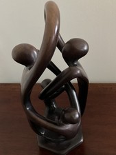 African Abstract Art, Hand Carved Eternal Family Embrace, Bronzed Soapstone.