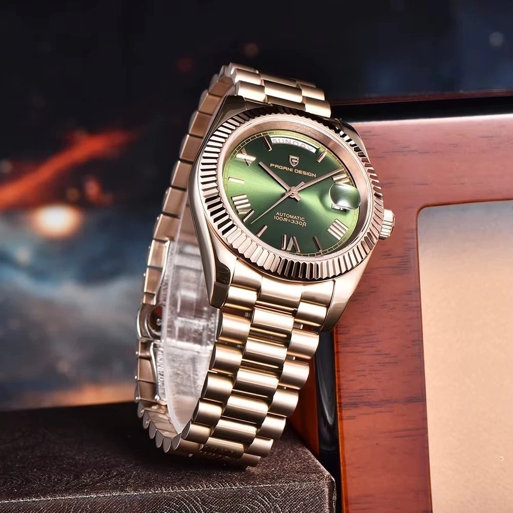 36mm PAGANI DESIGN Automatic PD-1752 Watch Day-Date Diver Stainless NEW