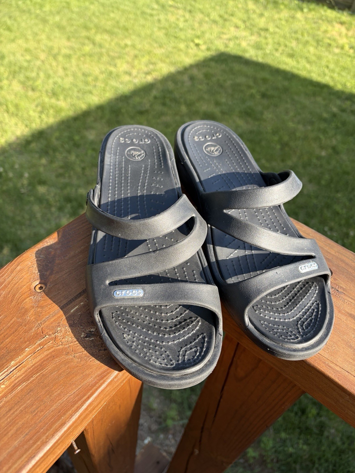 Crocs Patricia Low Wedge Womens 9 Slide On Sandals Black Comfort Fit