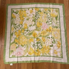 VTG AVON Burst Of Spring SM KENT Scarf Tulip Green Yellow 27" Sq 70  s Japan