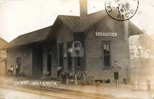 Valencia PA Railroad Train Station Depot 1910 Children RPPC Photo Postcard COPY
