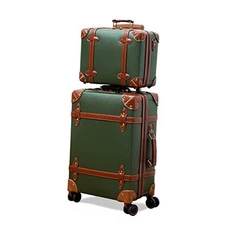  Vintage Luggage Set of 2 Pieces with TSA Lock Cute Retro 14inch & 28inch Green