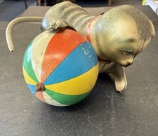 Vintage Metal Toy Wind-Up Rollover CAT w/ Beach Ball KOHLER US Zone Germany