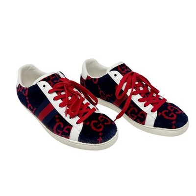Gucci Ace GG Fabric Sneakers Navy Red Monogram Web Stripe Low Top Women s 39