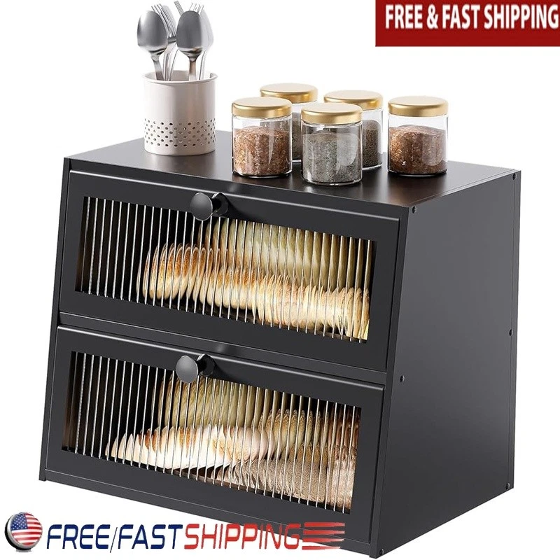Natural Bamboo Extra Large Bread Box W/ Ventilation Kitchen Organization New