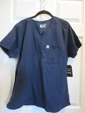 CARHARTT MODERN FIT TUCK-IN NAVY BLUE S/S SCRUBS TOP SIZE LARGE NEW
