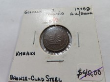 Z80 Germany West 1948-D Bronze-Clad Steel 1 Pfennig AU Brown