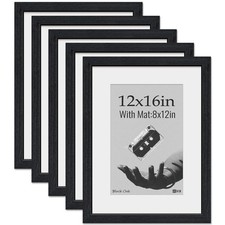 VCK 12x16 Picture Frame 5 Pack, Natural Wood Grain Black Oak  HD Glass, Disp...