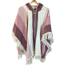 Tejidos Cachiguango Ecuador Hooded Fringe Poncho Cape Boho Alpaca Blend artisan