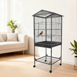 46*46*125cm Black Parrots/Lovebirds Cage, Home Metal Birdcage, Movable Bird Cage