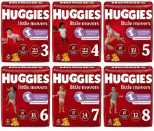 Huggies Little Movers Baby Diapers,Sizes 3-8 16-46 lbs , Soft, Leak Protection
