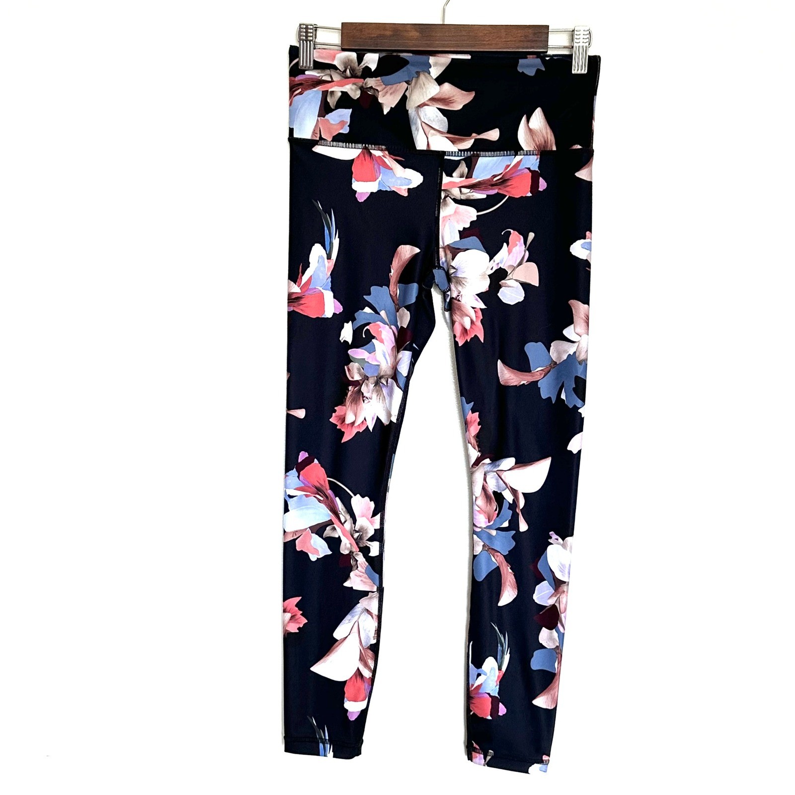 Athleta Leggings Women's Small Blue Floral High Rise Yoga Workout Athletic Pants