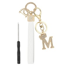 Leather Wristlet Keychain, Crown Design Letter m Keychains