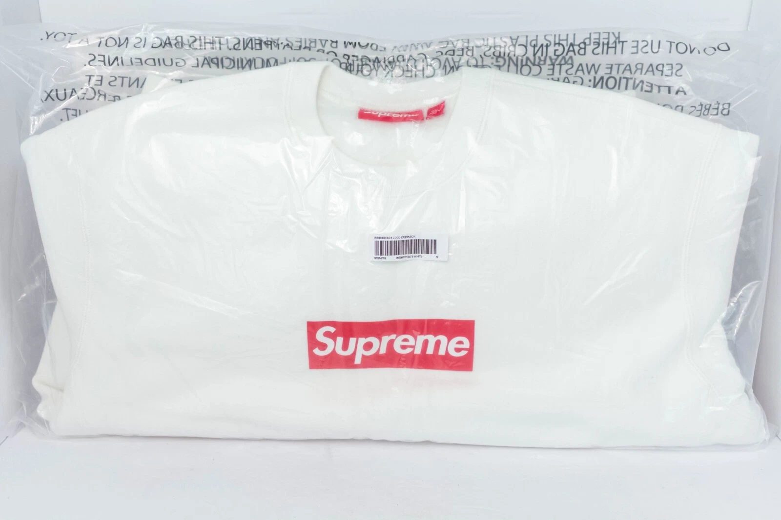 Col rond logo boîte lavée suprême   Blanc   Taille S   EN MAIN EXPÉDITION LE JOUR DE