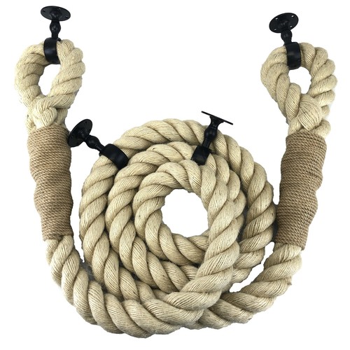 24mm Natural Hemp Soft Eye Spliced Bannister Rope 11 FT c/w 4 Black Fittings - Picture 1 of 5