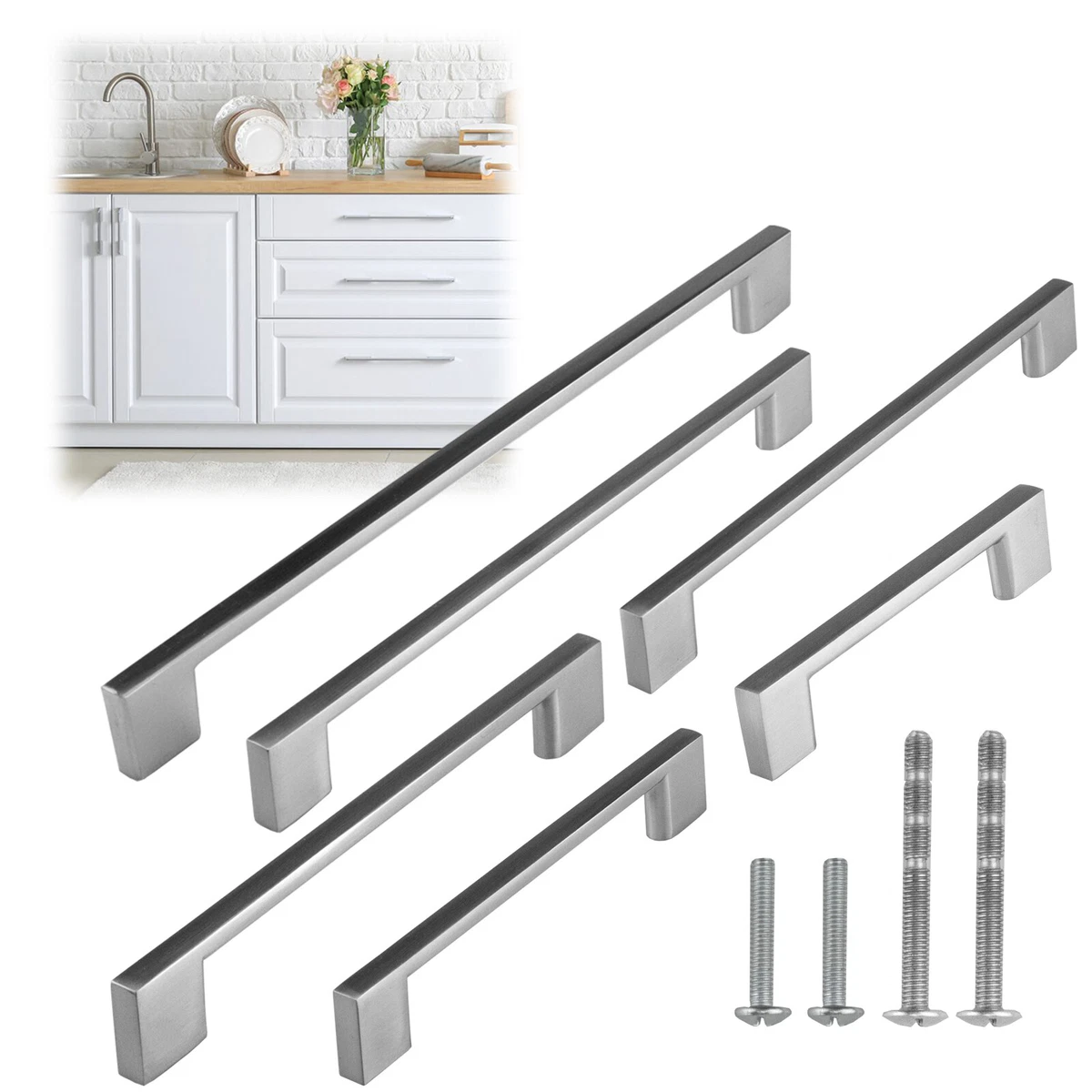Brushed nickel shop cabinet pulls