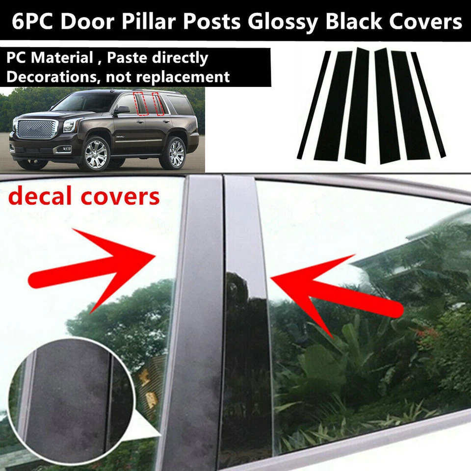 6 postes de moldura de pilar de puerta negros brillantes para Chevrolet Tahoe GMC Yukon 2015-2020 Foto 2 de 4