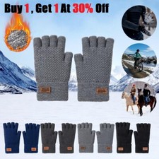 Winter Knitted Fingerless Gloves Alpaca Wool Mittens Warm Half Finger Gloves USA