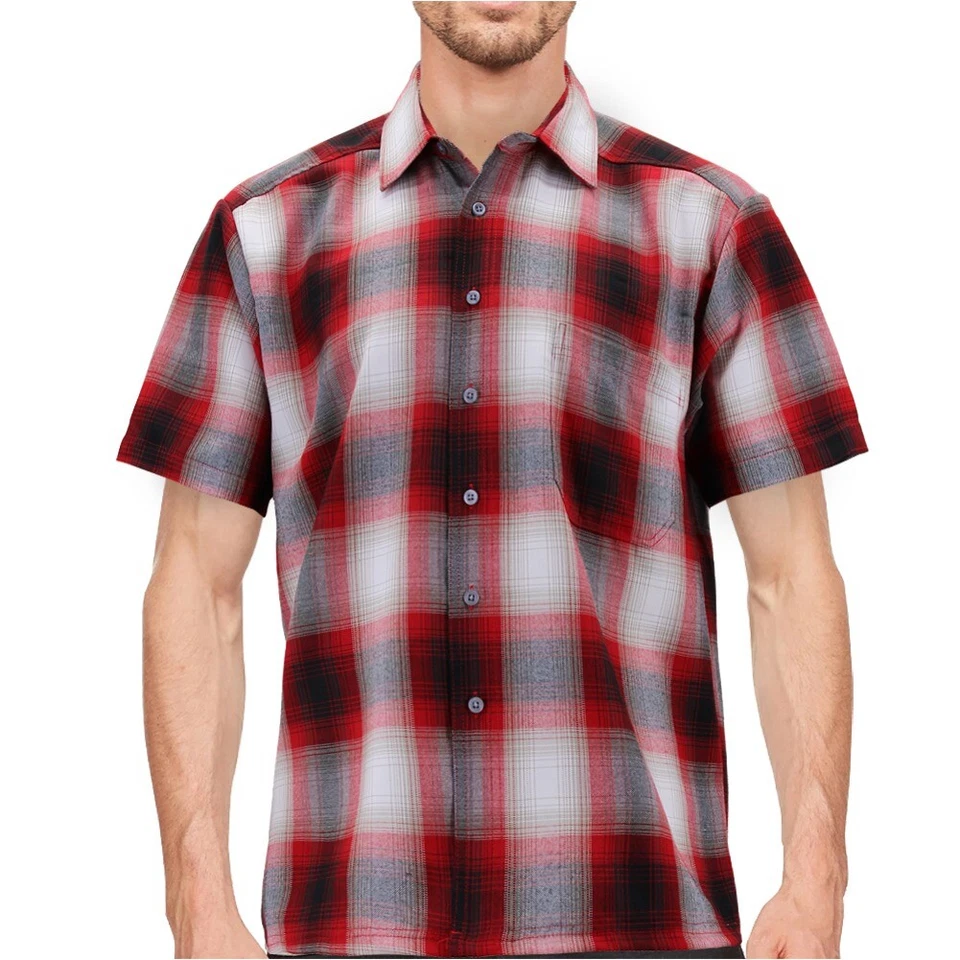 Maximos Men's Plaid Shirt Full Button Down Short Sleeve Classic Western Shirt