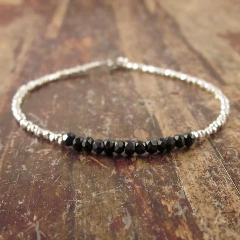 Black Spinel Sterling Silver Bracelet — Dancing Auroras