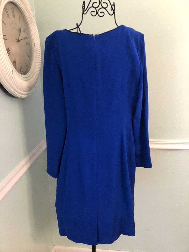 Silk Dress Morton Myles Electric Blue V Neck Sequin Lined sz 12 Long