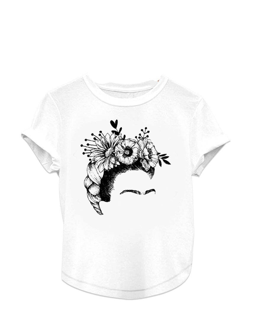 New Frida Kahlo Portrait Ink Outline Graphic T-Shirt Mexican Viva