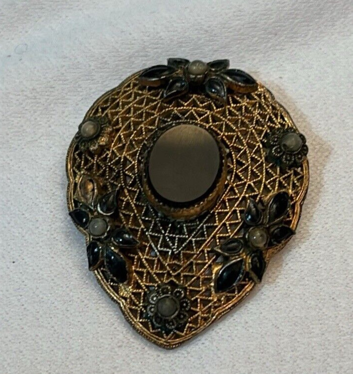 Filigree Dress Clip W/black Beads Faux Pearls 