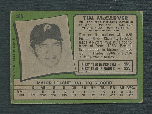 TIM MCCARVER (Phillies) Signed Autographed 1971 Topps Baseball Card GOOD creases - Picture 2 of 2