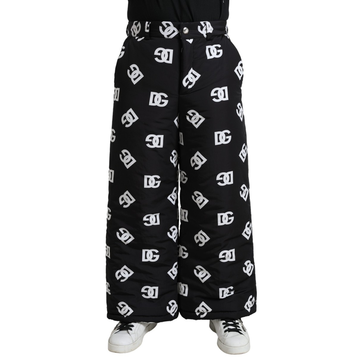 DOLCE & GABBANA Pants Black Logo DG Print Wide Leg Trouser
