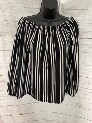 Misu Women's Blouse Long Sleeve Striped Black/White Size XL