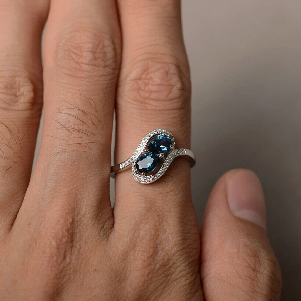 Blue Topaz and moissanite Wedding rings Solid Silver ring, promise gift ring - Image 2 of 3