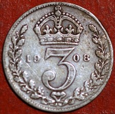 1908 Great Britain 3 Pence KM# 797.2