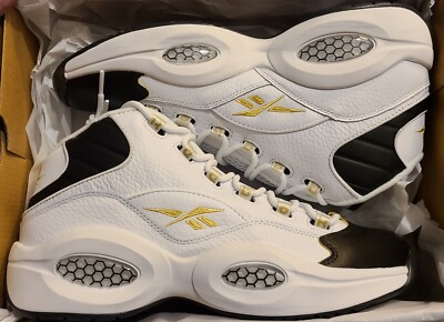 REEBOK QUESTION MID BLACK TOE GOLD RESPECT MY SHINE SIZE 12