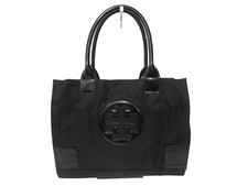 TORY BURCH ELLA TOTE BAG BLACK NYLON FABRIC & PATENT (13" W 10" L)