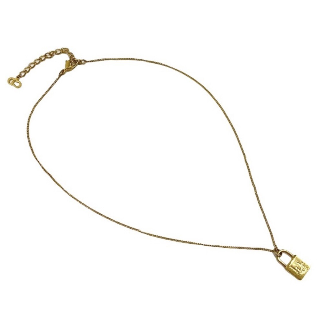 VINTAGE DIOR Gold Locket Necklace Dainty Authentic Chain Padlock Mini