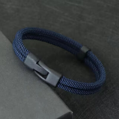 Herren Armband doppellagig minimalistischer Stil Faden - dunkelblau - Länge 19,5 cm