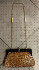 Vintage 70s NWOT Handmade Italian Snakeskin Clutch Snap Clasp Purse w/Gold Chain
