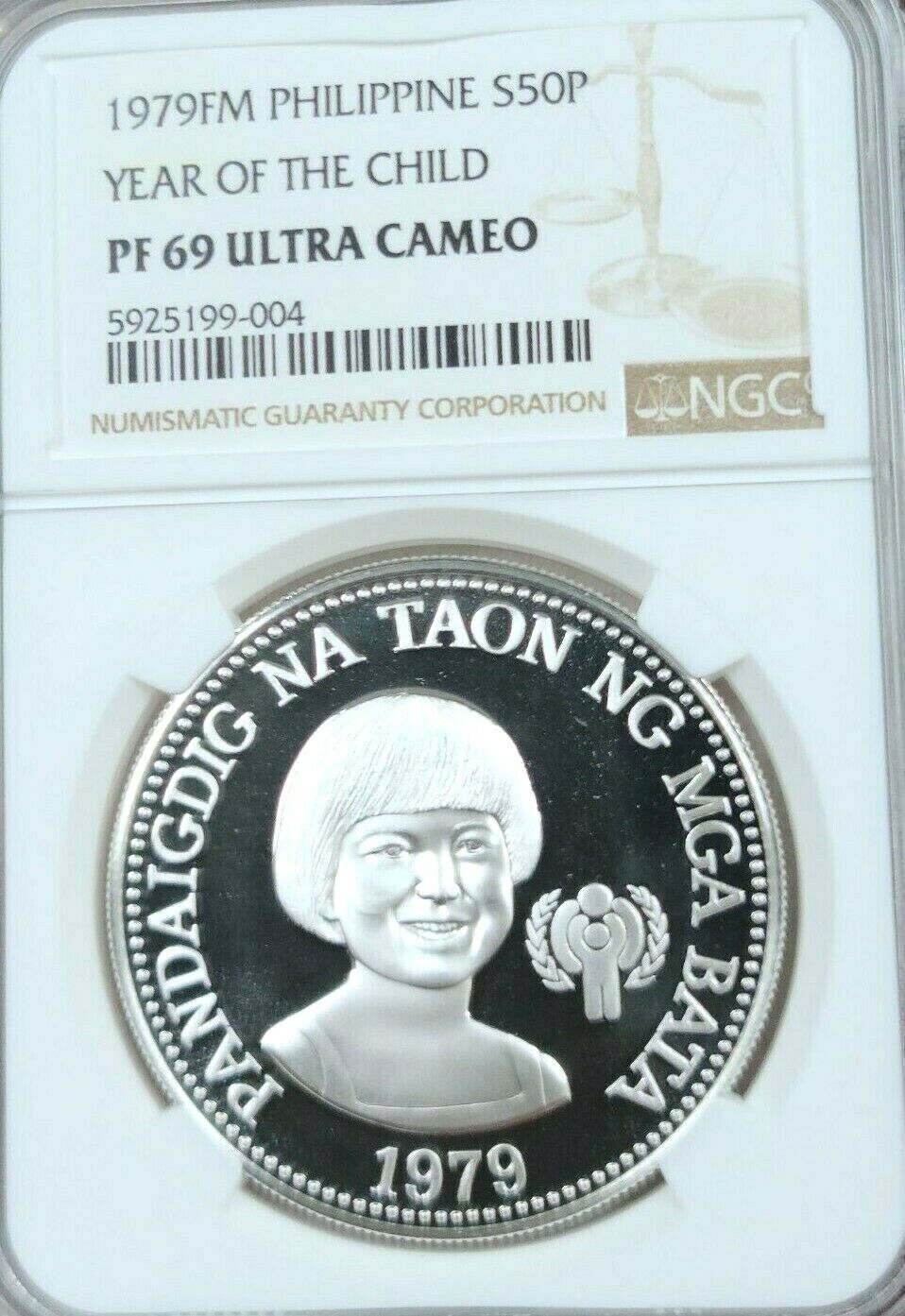 1979 PHILIPPINES SILVER 50 PISO YEAR OF THE CHILD NGC PF 69 ULTR
