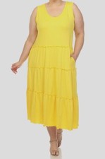 White Mark Women's Yellow Scoop Neck Tiered Midi Dress Plus Sz 1XL
