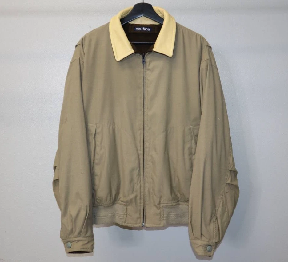Chaqueta Bomber Vintage Años 90 Nautica Reversible Cuero Gamuza L Marrón Beige Foto 4 de 4